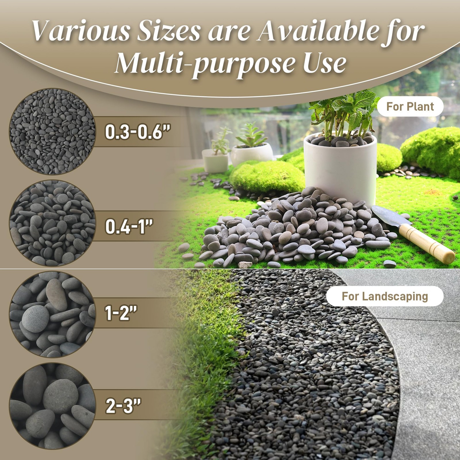 5 lbs Natural Mexican Beach Pebbles, 1-2 Inch Large River Rocks for Plants an…