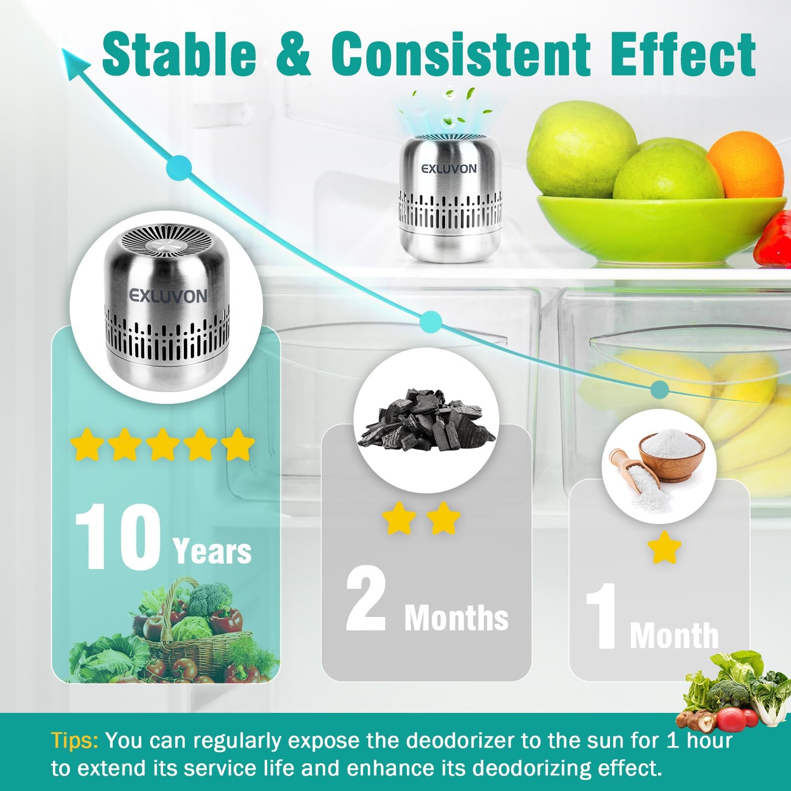 Exluvon Refrigerator Deodorizer,Lasts for 10 Years Fridge Deodorizer Kitchen Gad
