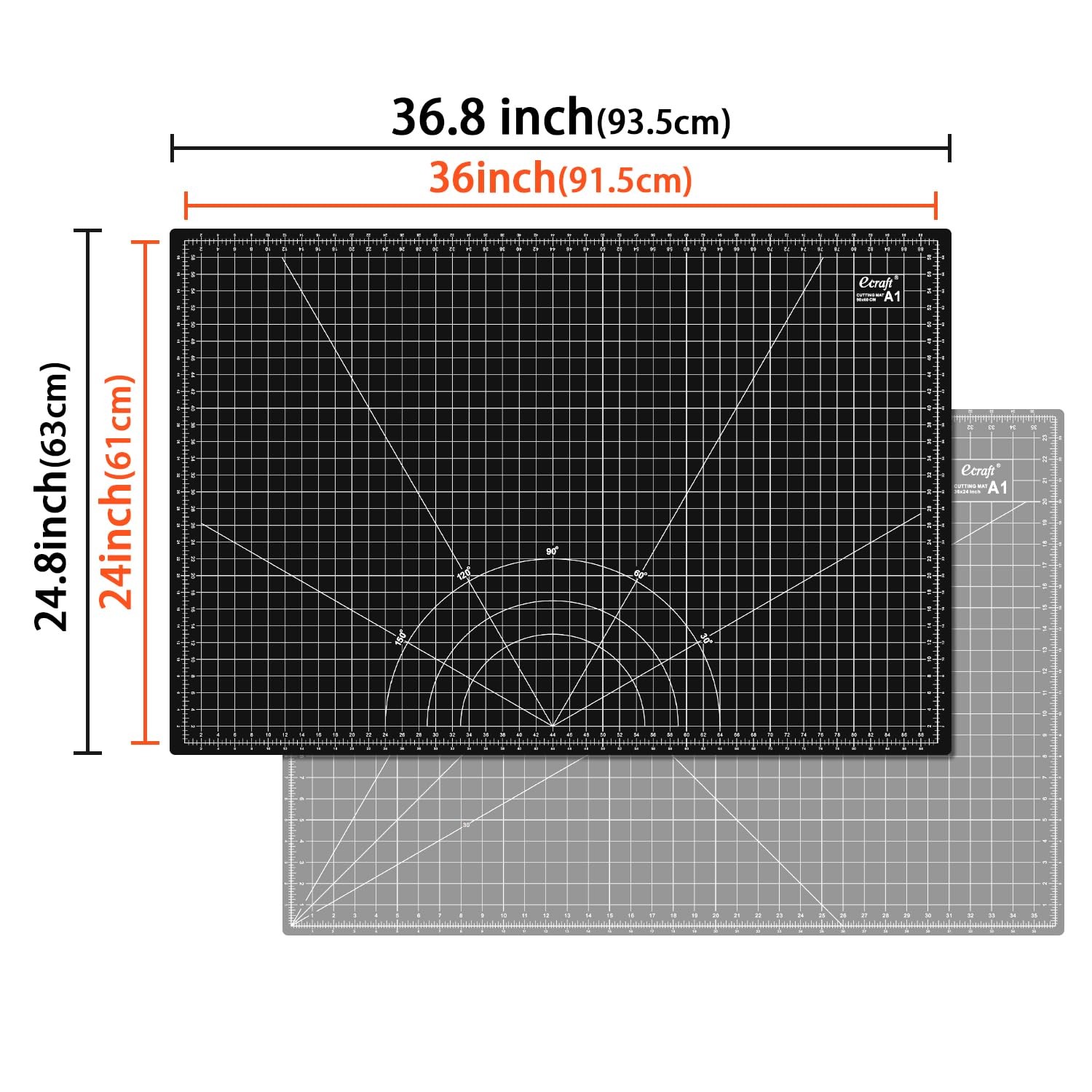 Ecraft Large Self Healing Cutting Mat: 24″ x 36″ 36″L x 24″W, Grey/Black