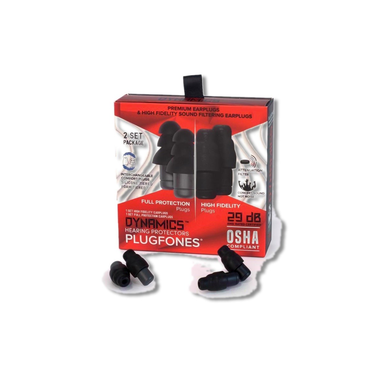Plugfones Dynamics 29 dB Nylon/Silicone/Soft Foam Tri-flange Hearing PHFP-B