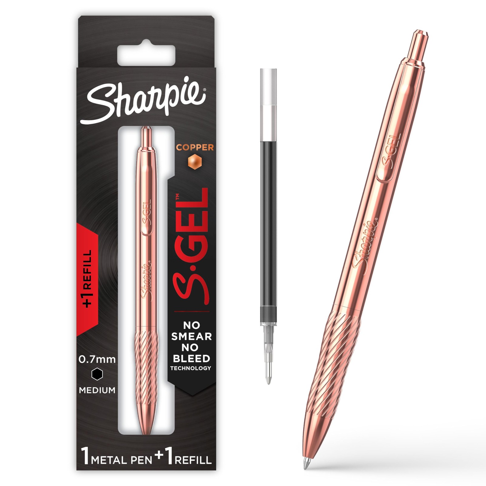 S-Gel Gel Pen, Copper Metal Body, Medium Point (0.7mm), Black Ink Includes 1 Pen
