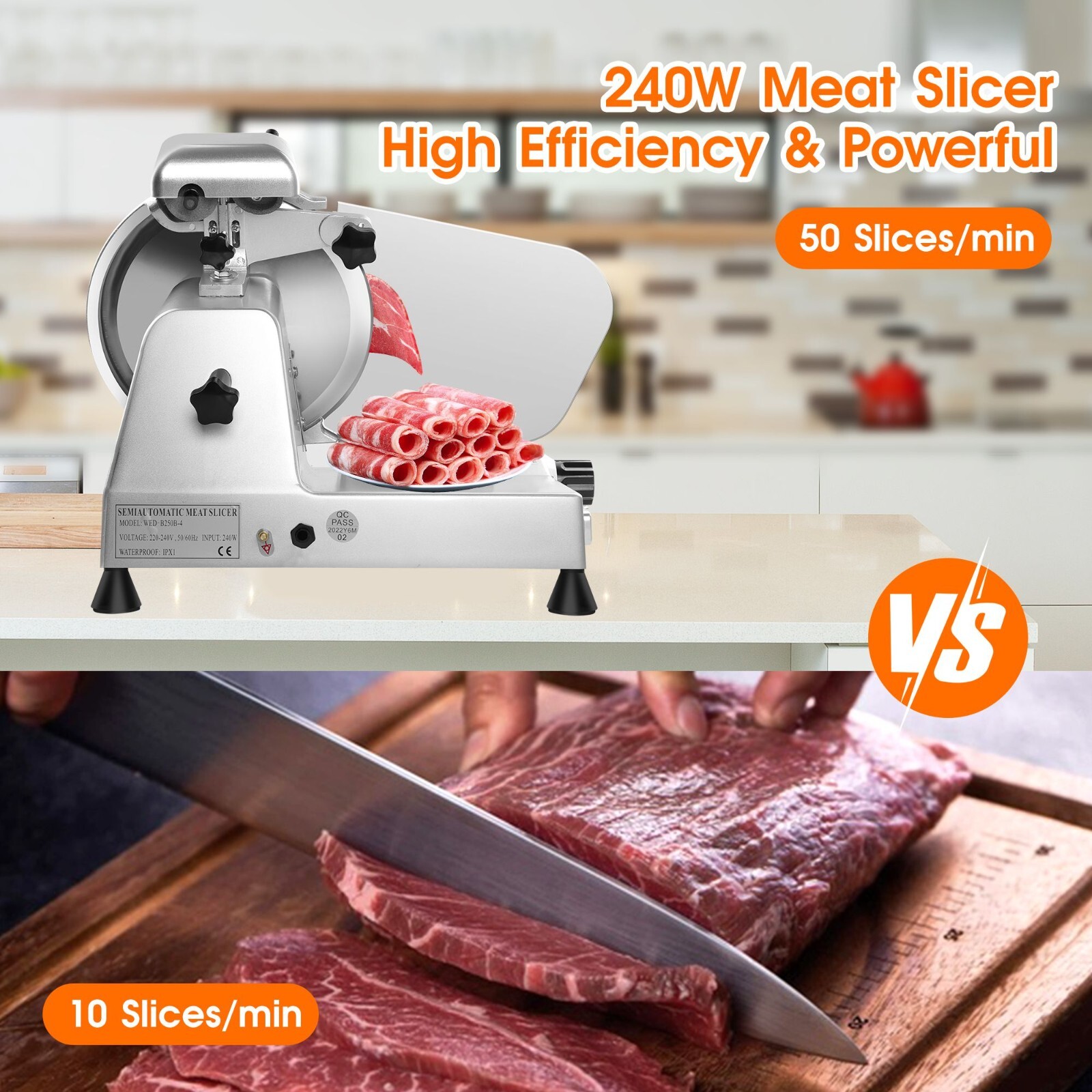 Electric Commercial Meat Slicer 10in Steel Blade Frozen Meat Cheese Slicer 240W