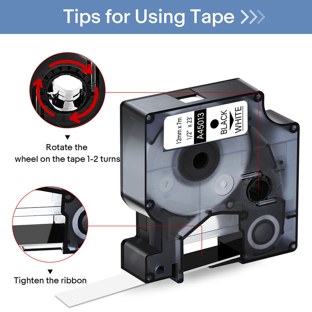 5PK For Dymo D1 Black on White S0720530 Label Tape Cassette 45013 1/2″ 12mm 160