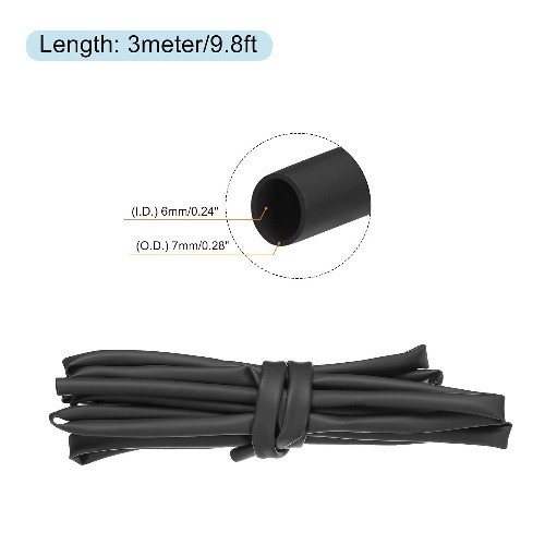 Silicone Heat Shrink Tubing 1.71 Ratio 0.24 Inch 6mm ID x 0.28 In Color: Black