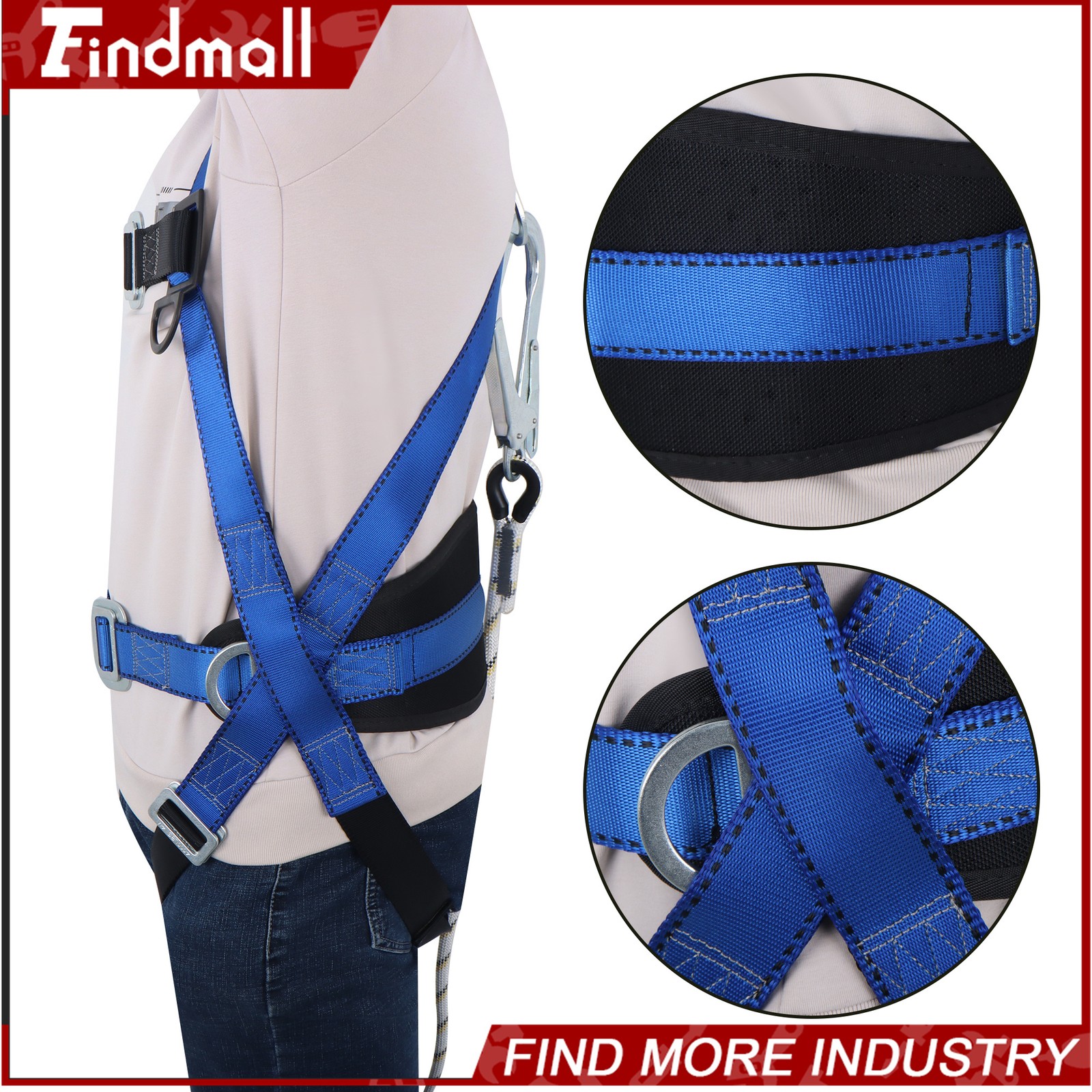 Findmall Full Body Roofing Harness Fall Protection Kit W/Shock Absorbing Lanyard