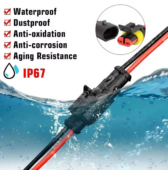 2Pin Way Car Waterproof Male Female Electrical Connector Plug Wire Kit Set Lot
