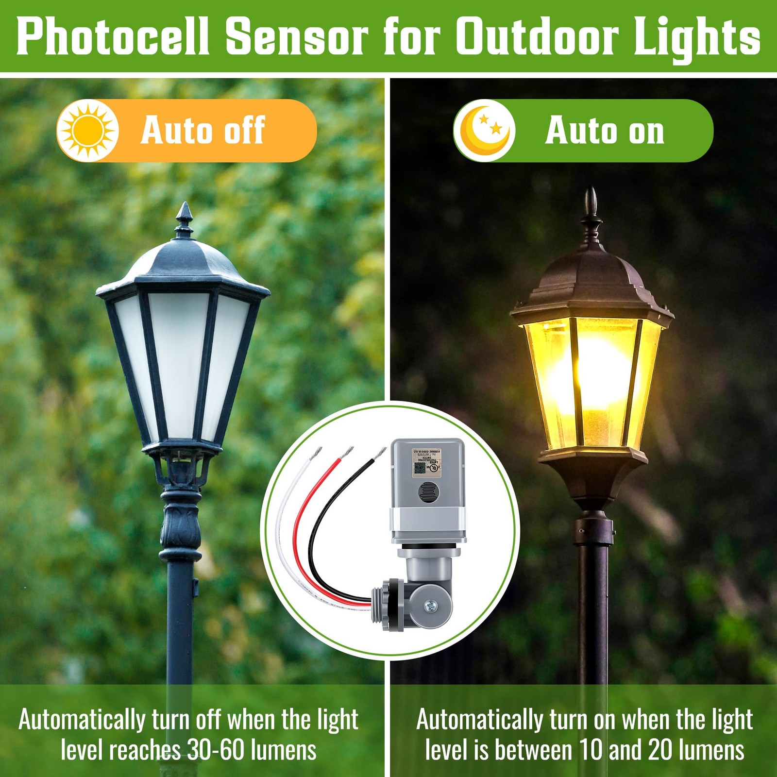 Photocell Sensor For Outdoor Lights 120VAC 120V Swivel Mount IP54 2PK