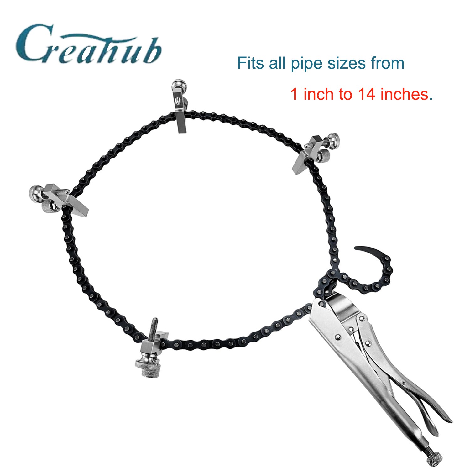 Adjustable Pipe Alignment Chain Pliers Clamp, Fit for Round Pipes up to 14″ in