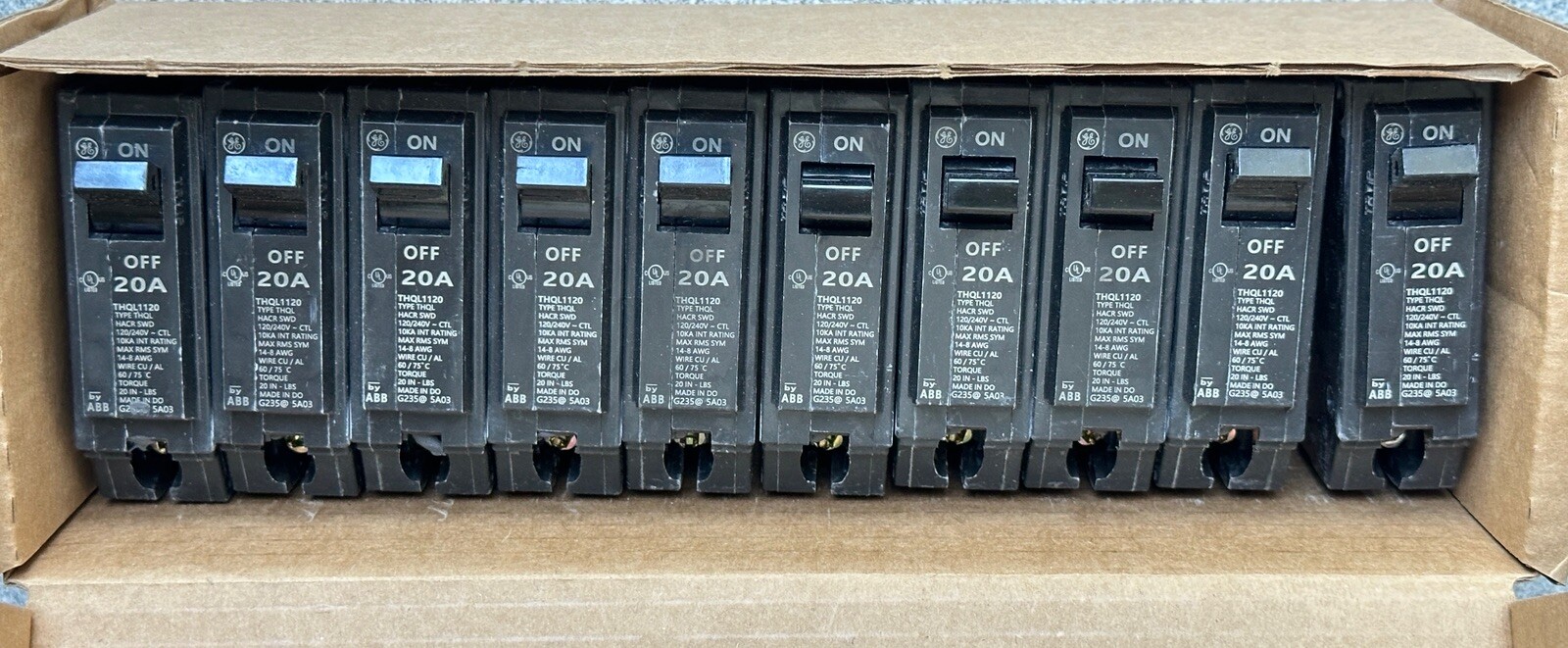 NEW Lot of 10 GE THQL1120 Plug-In Circuit Breaker 20A 120/240V 1P 1PH THQL