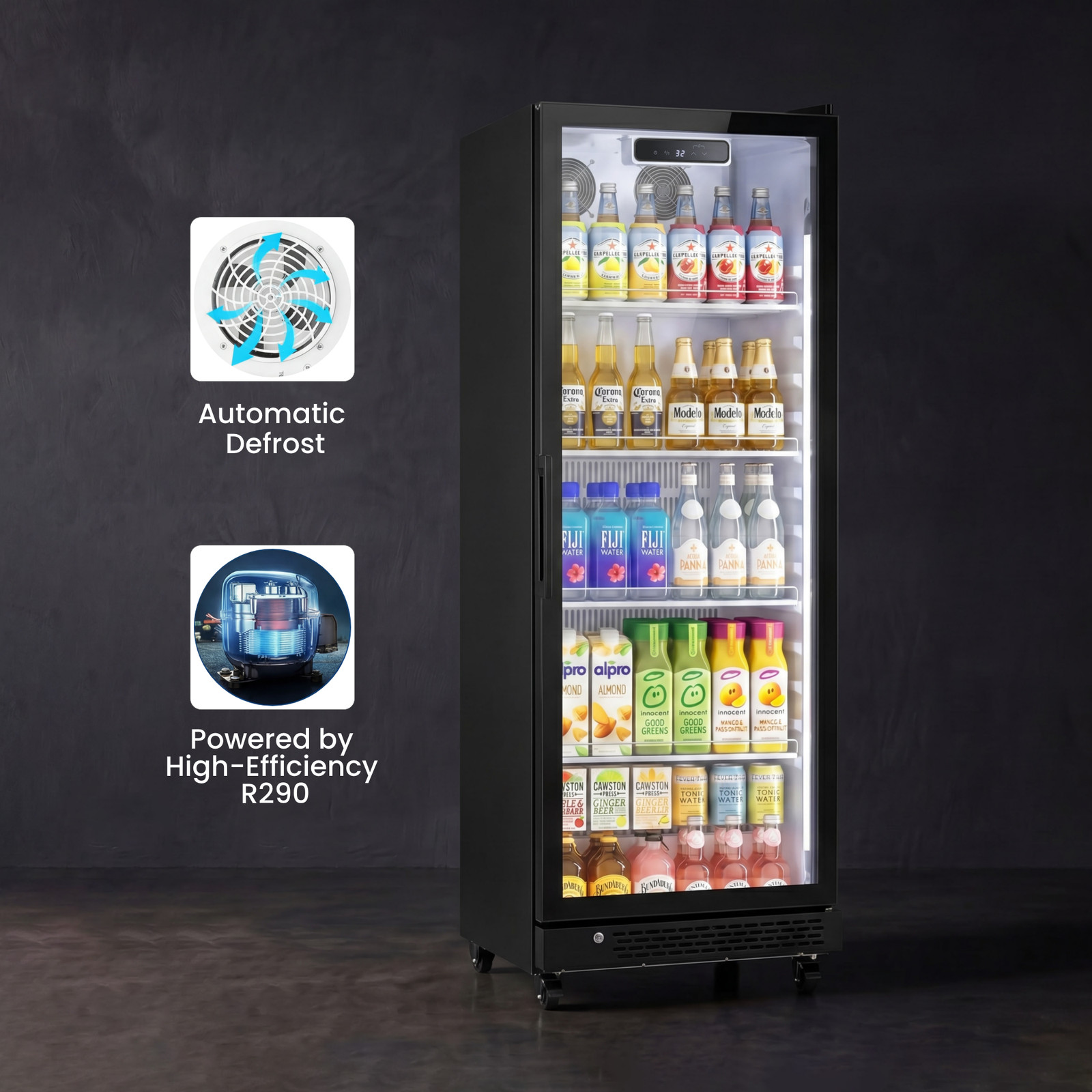Yeego 10.8 Cu.ft Commercial Fridge 1 Glass Door Merchandiser Refrigerator Black