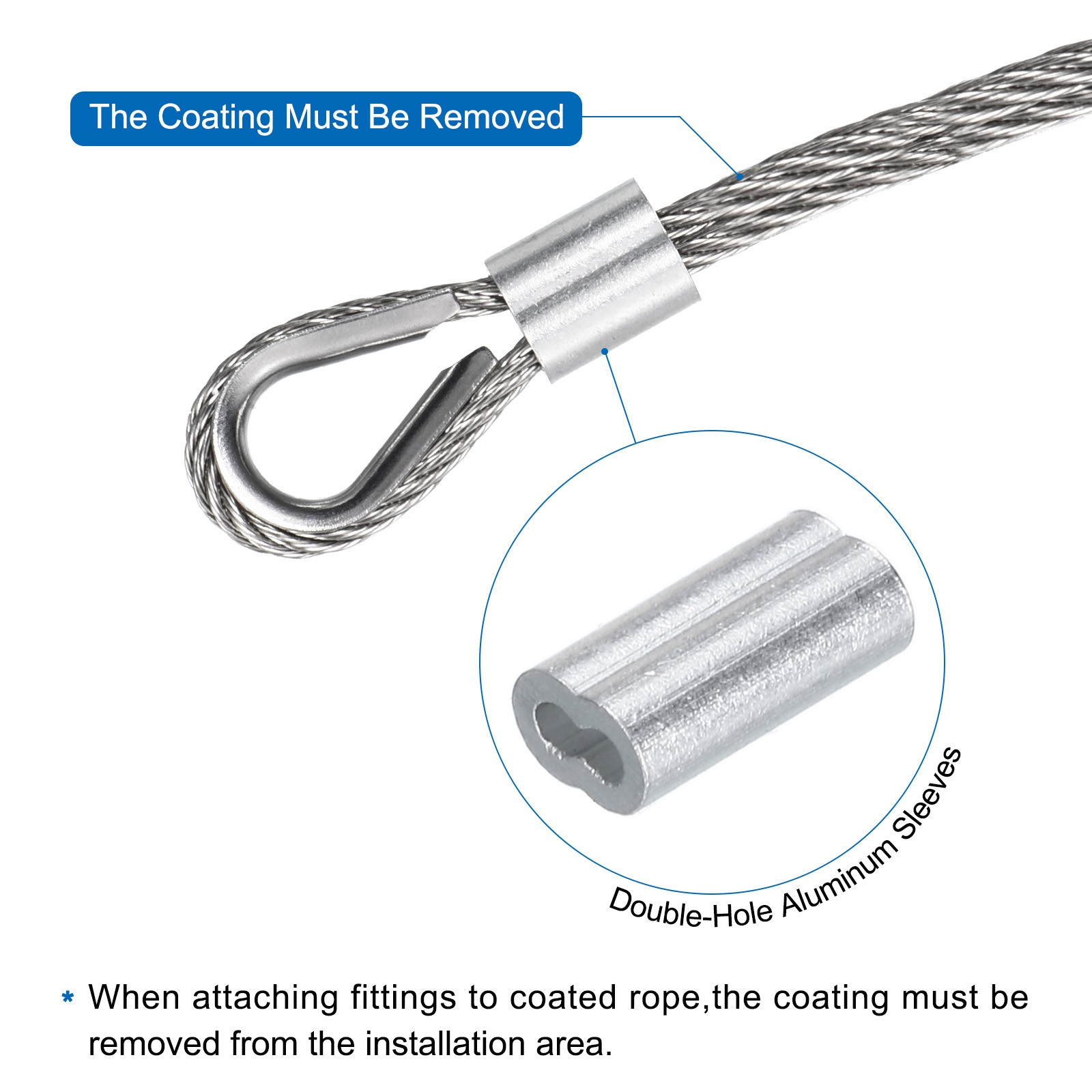33Ft(10M) Wire Rope 304 Stainless Steel 1/32″(0.8mm) with 2Pcs Sleeve Black