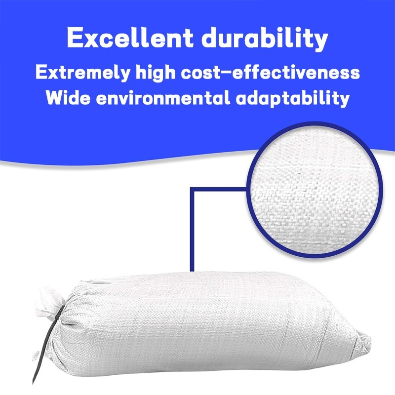 White polyethylene woven sandbags, 14 x 26 in (pack of 50)+ 1 roll of tie straps