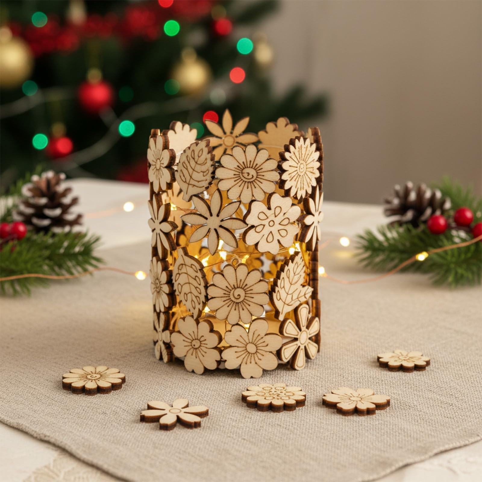 100 PCS Unfinished Wood Flowers Slice Leaf Pattern 2cm/0.78 inches,