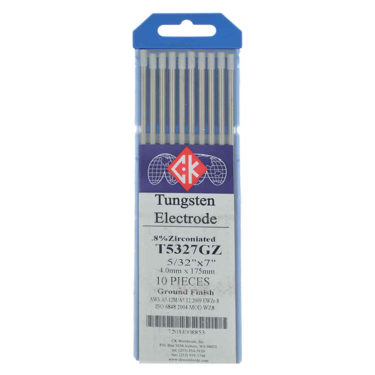 CK T5327GZ 0.8% Zirconiated Tungsten Electrode 5/32″ X 7″ 10 pack