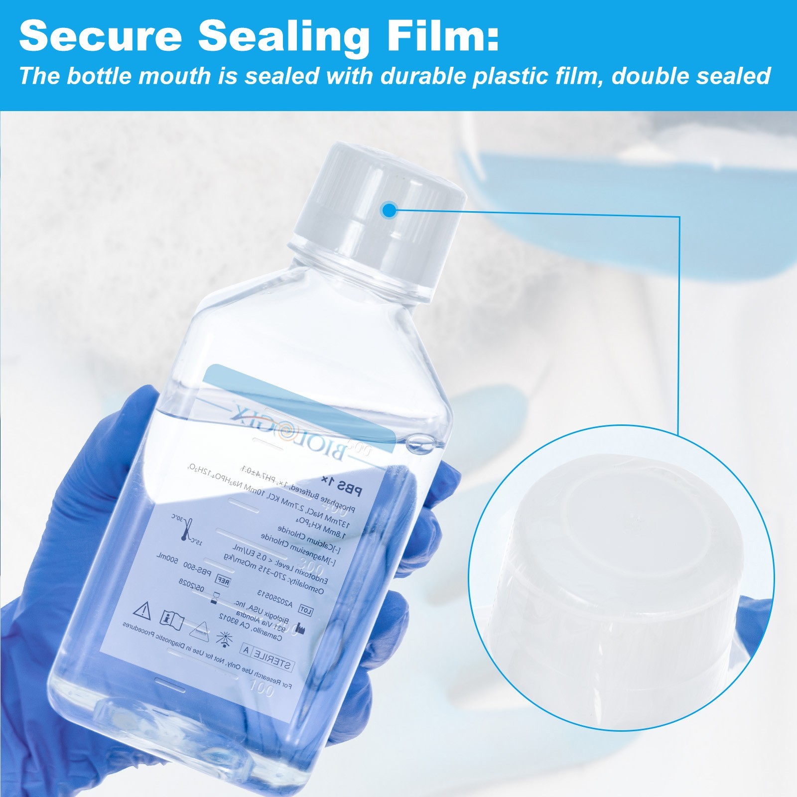 Biologix® PBS Buffer (1×), pH7.4, Low Endotoxin, 500mL/Bottle, 10 Bottles/Case