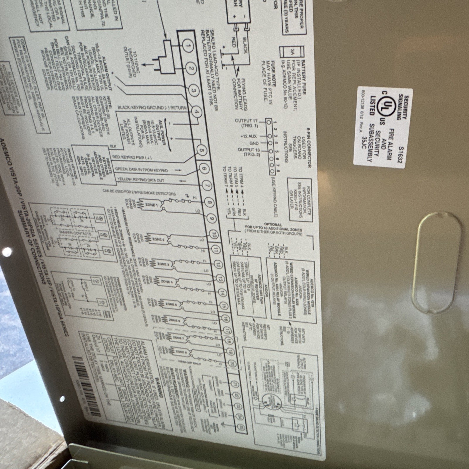 Honeywell Ademco VISTA-20P Alarm Control Panel w/ Guides