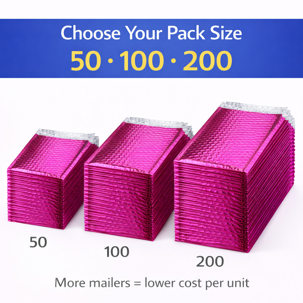 Metallic Pink Poly Bubble Mailers #2 8.5×12 Padded Envelopes 50 100 200