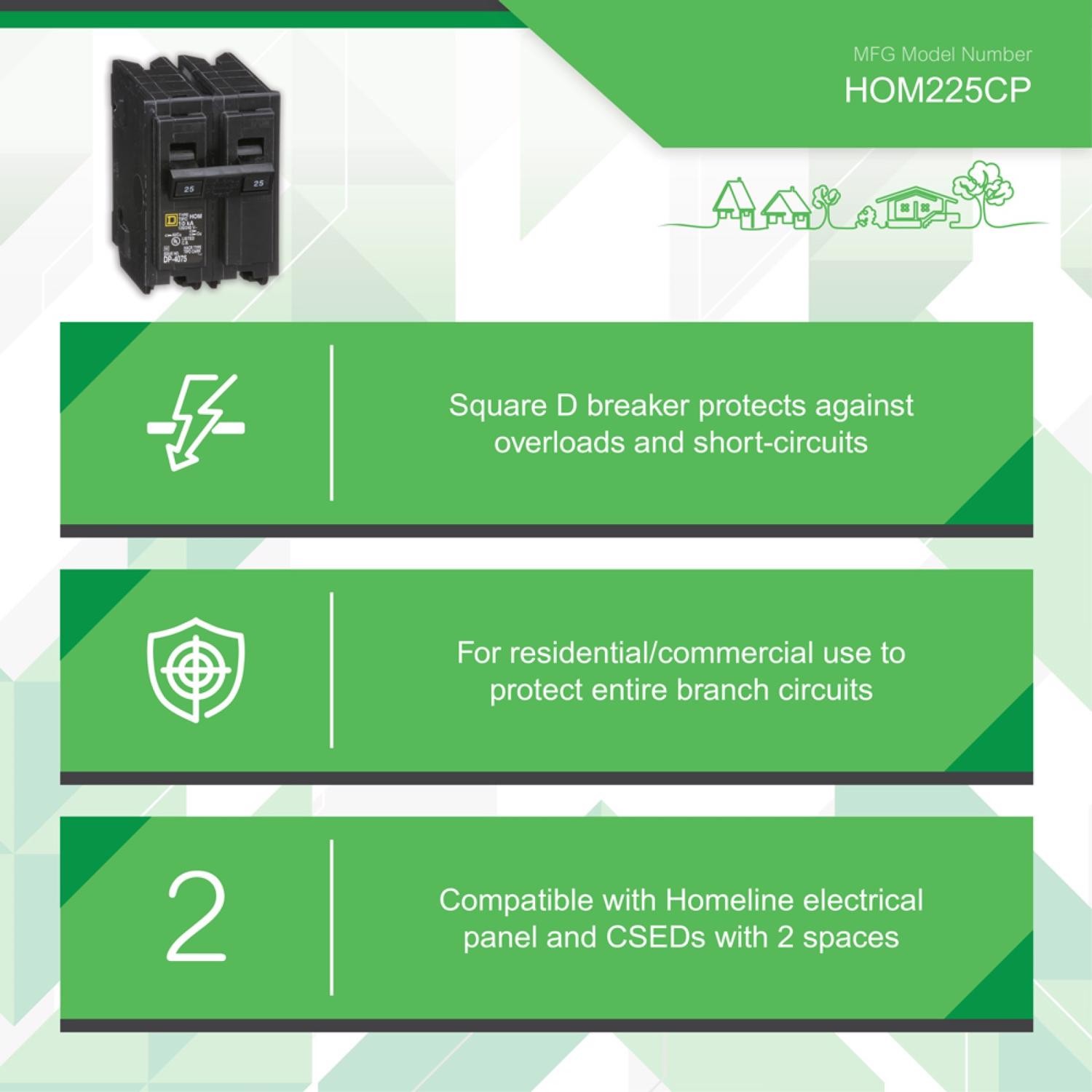 Square D HomeLine 2-Pole Plug-In Mount Indoor Circuit Breaker 120/240V 25A