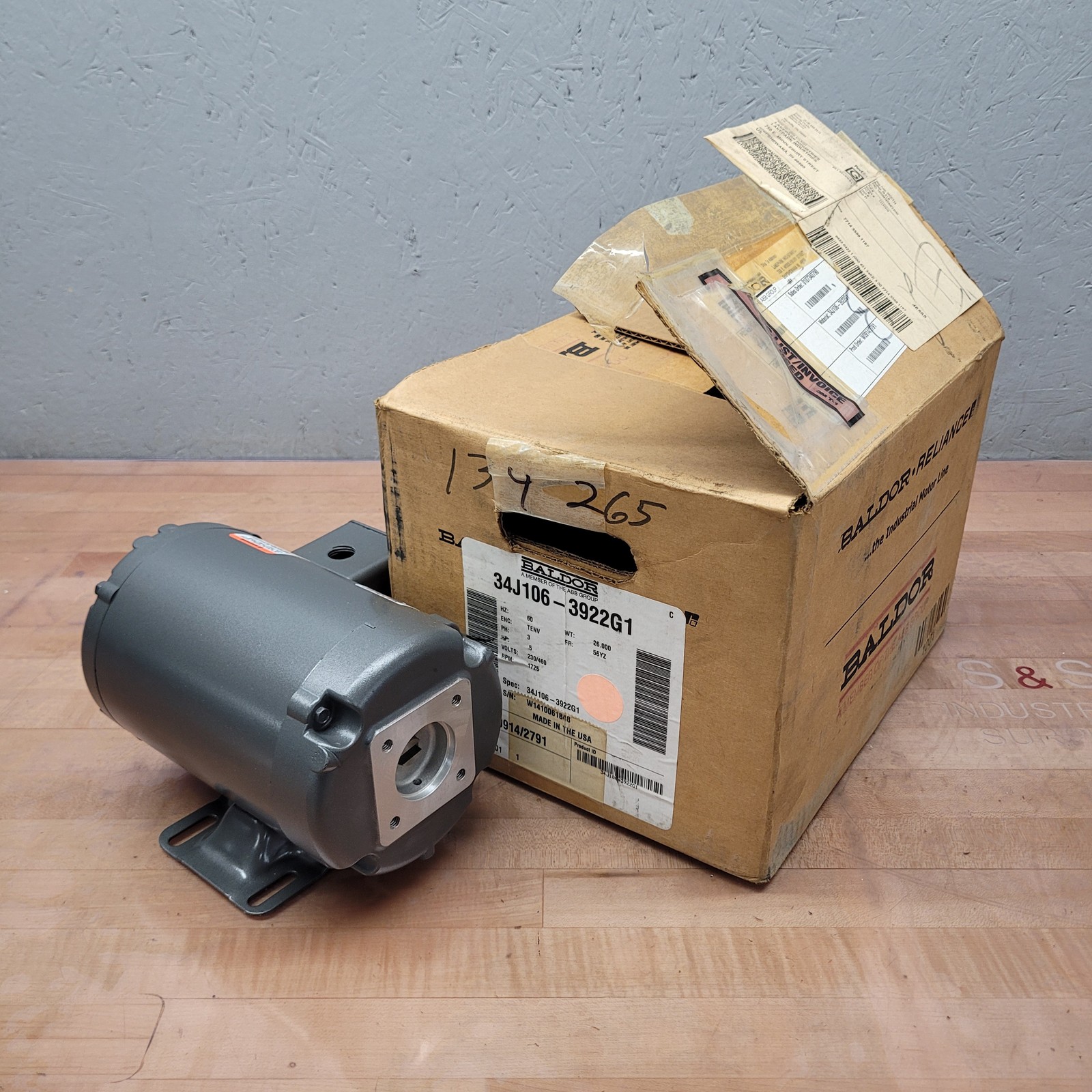 Baldor 34J106-3922G1 Motor, 3PH, 0.5HP, 1725RPM, 230/460V, 60Hz, 1.8/0.9A – NEW