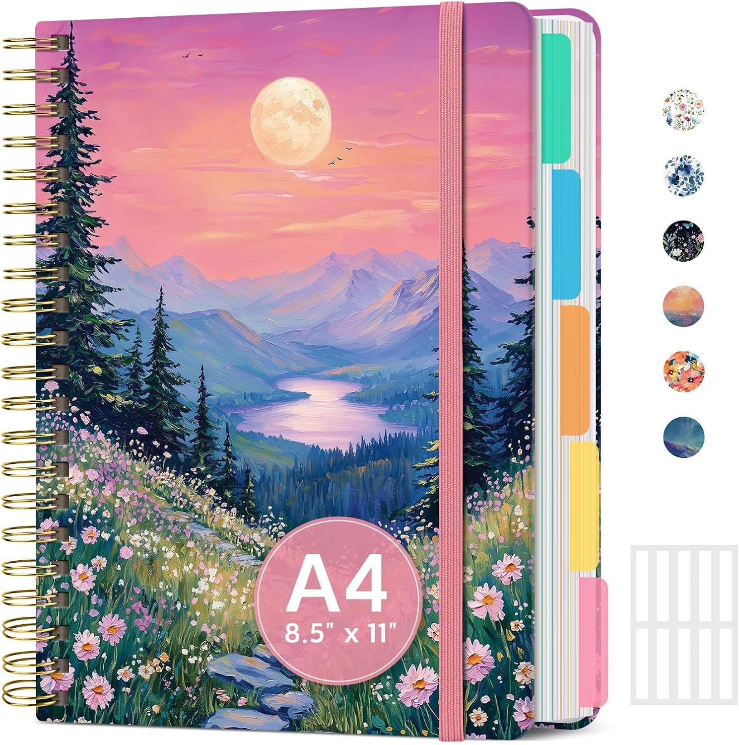 8.5″x11″ Spiral 5 Subject Notebook, Hardcover with Dividers Wildflower