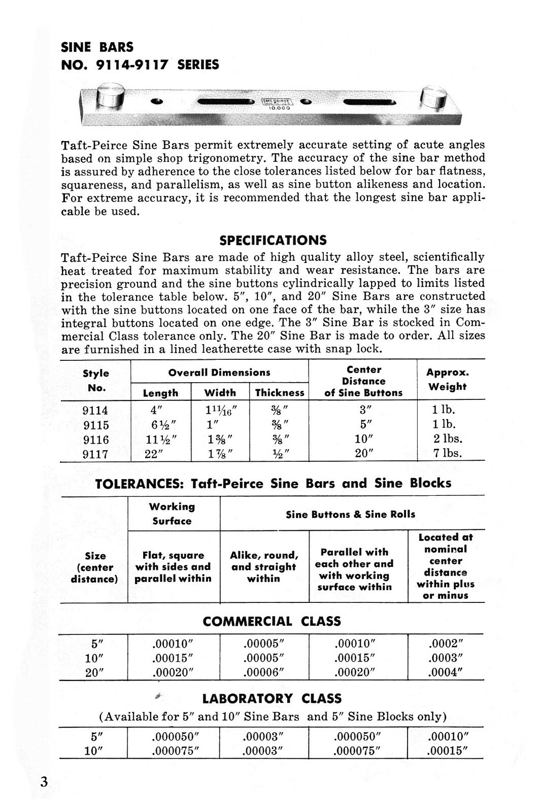 Taft-Peirce Sine Bar Tables & Sine Checking Equipment Manual #1305