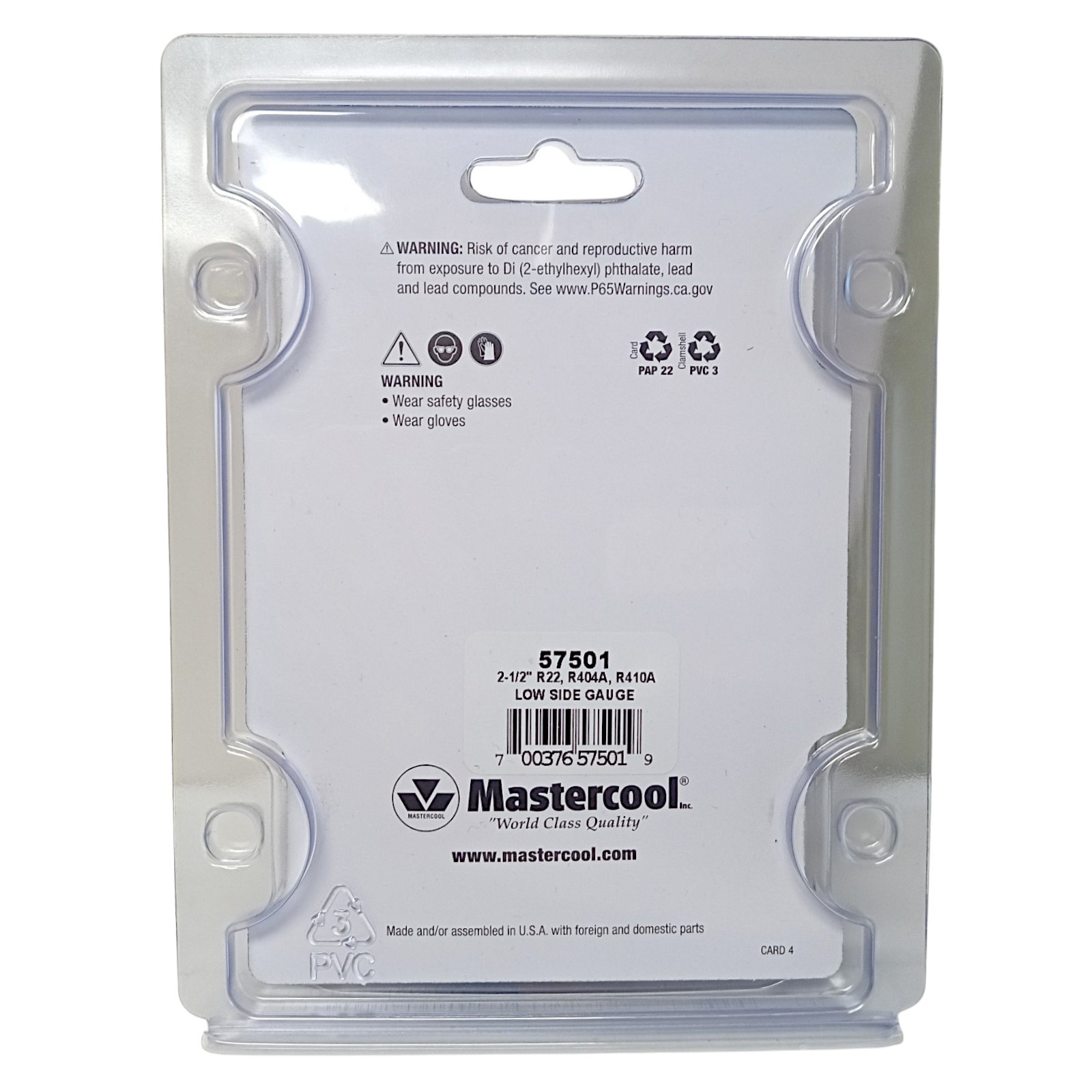 Mastercool 57501 HVAC Refrigeration Manifold Low Side Gauge R410A R404A R22