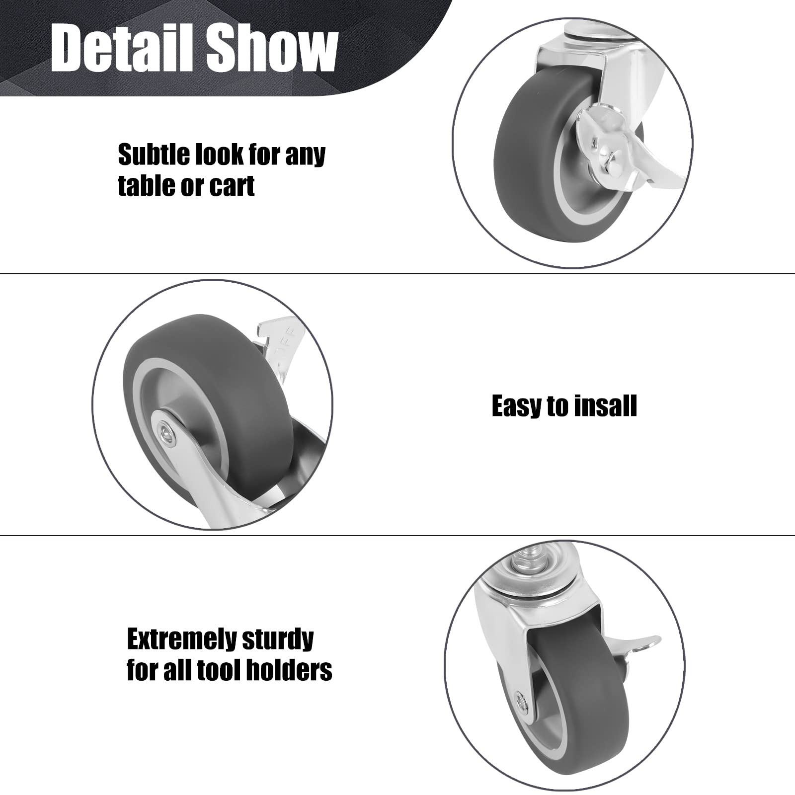 Caster Wheels, 3 Inch Stem Casters Set of 4, Heavy Duty Swivel Wheel with Bra…