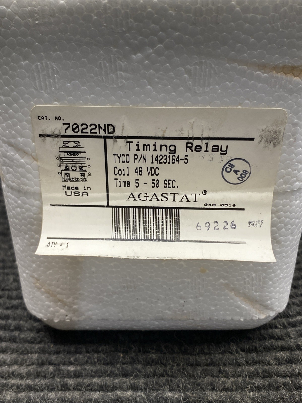 New Agastat 7022ND Time Delay Relay 5-50sec 48v-dc