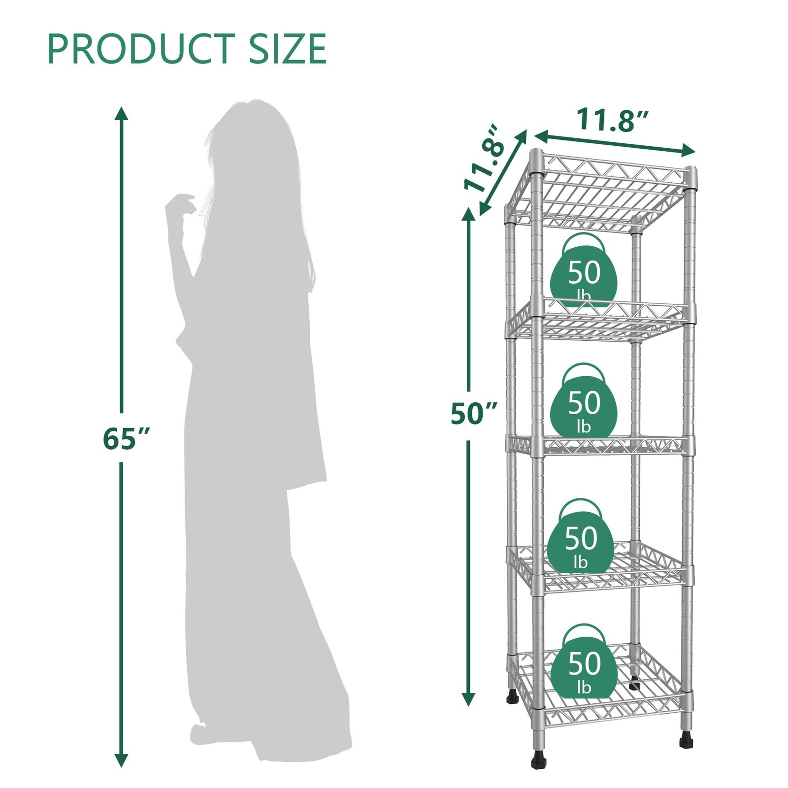 GIOTORENT 5 Tier Standing Shelving Metal Units, Adjustable Height Wire Shelf …