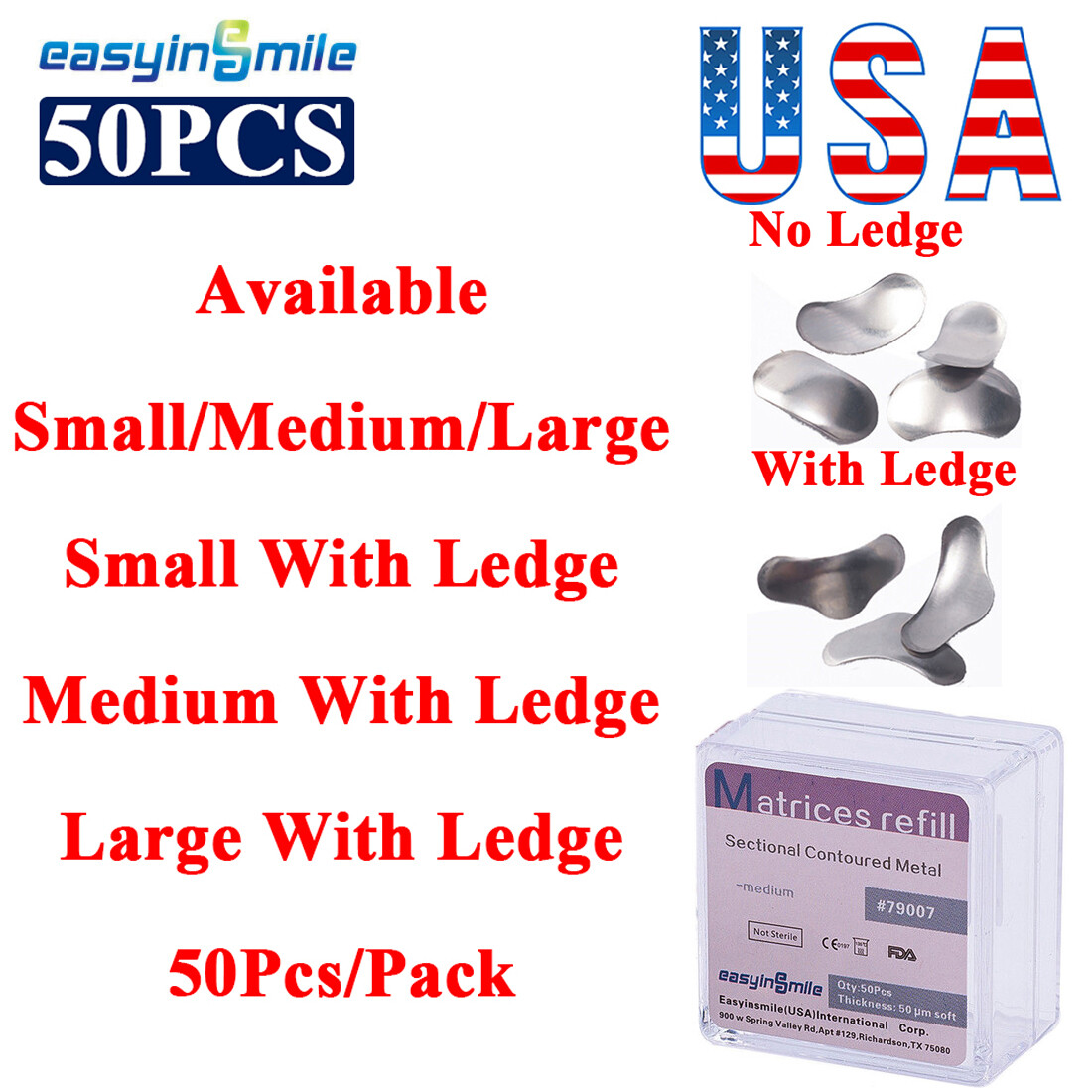 500pc Dental Metal Matrices Sectional Contoured Matrix Refill soft band S/M/L US