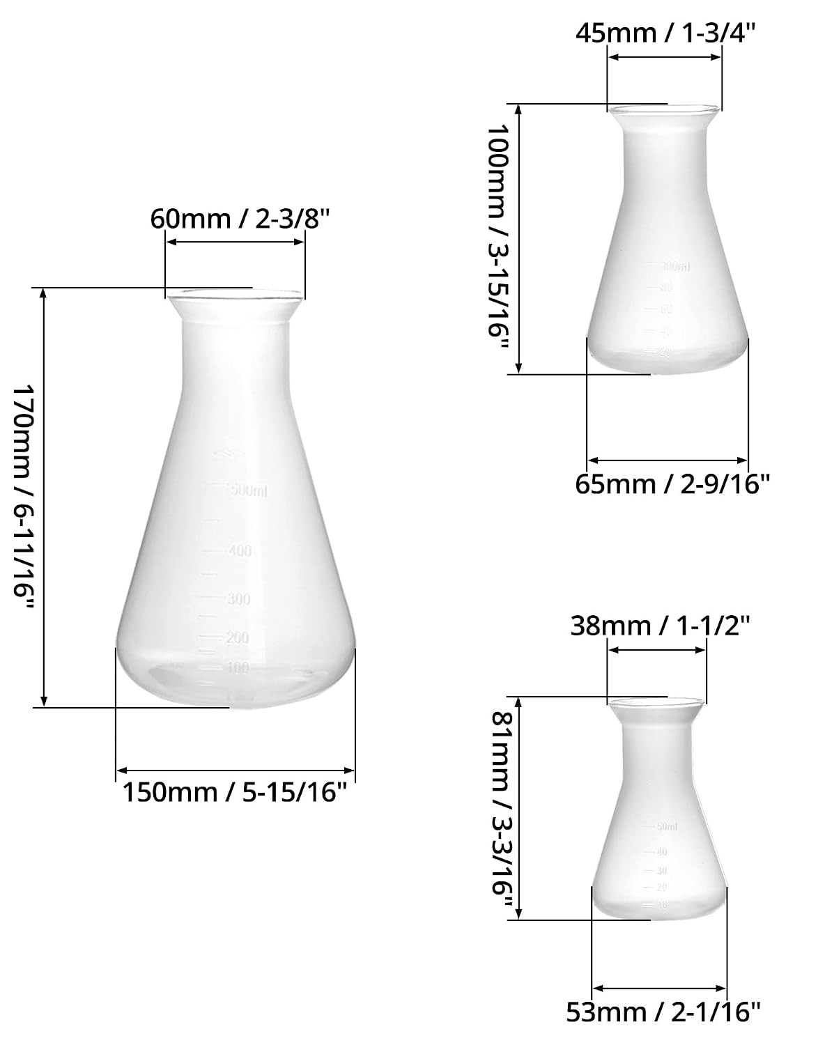 Plastic Conical Flask Set 50Ml 100Ml 500Ml – Semi-Transparent Lab Flask for Teac