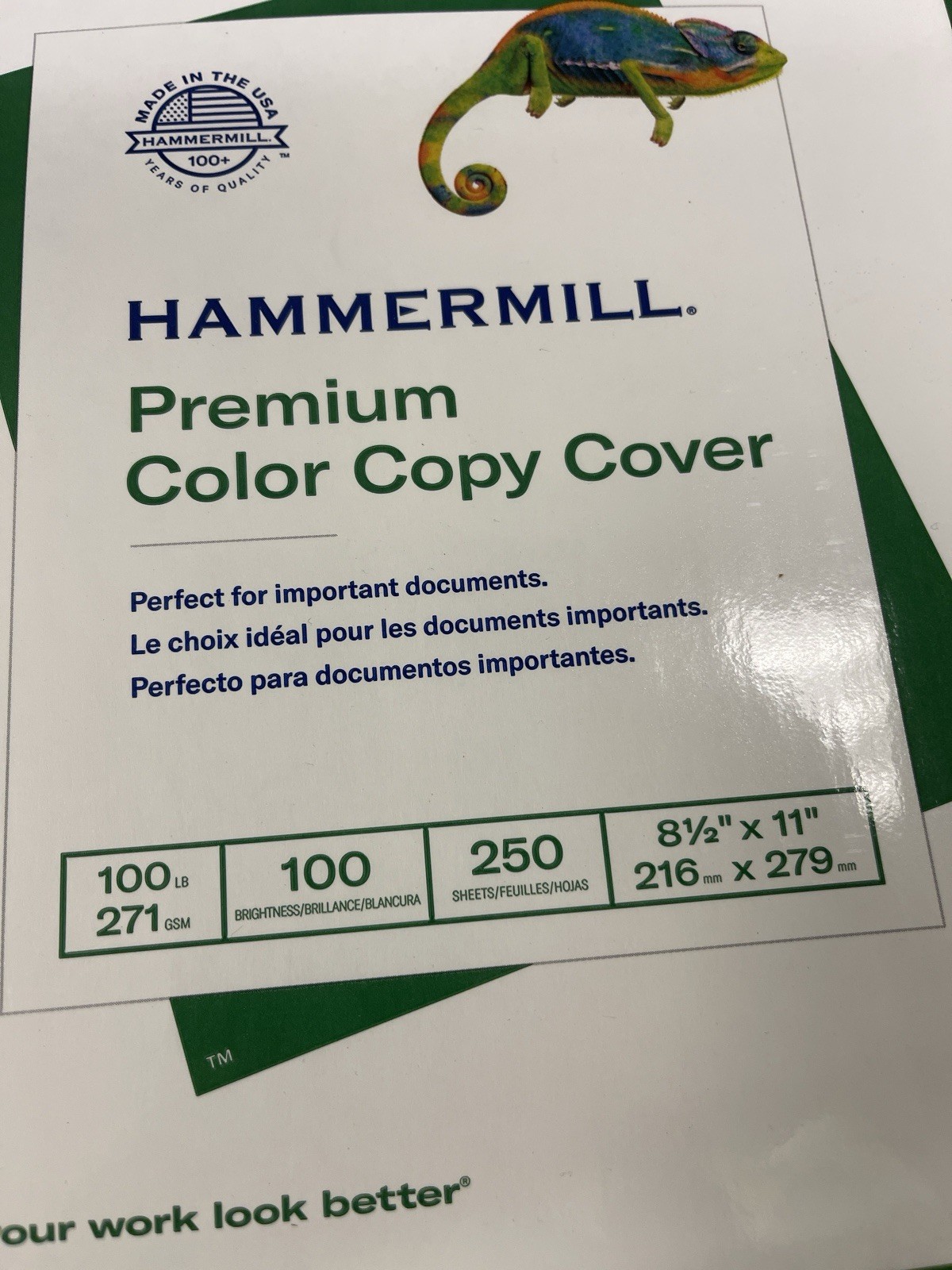 Hammermill Premium Color Copy Cover 100# Paper 250 Sheets 8.5×11 Cardstock 100lb