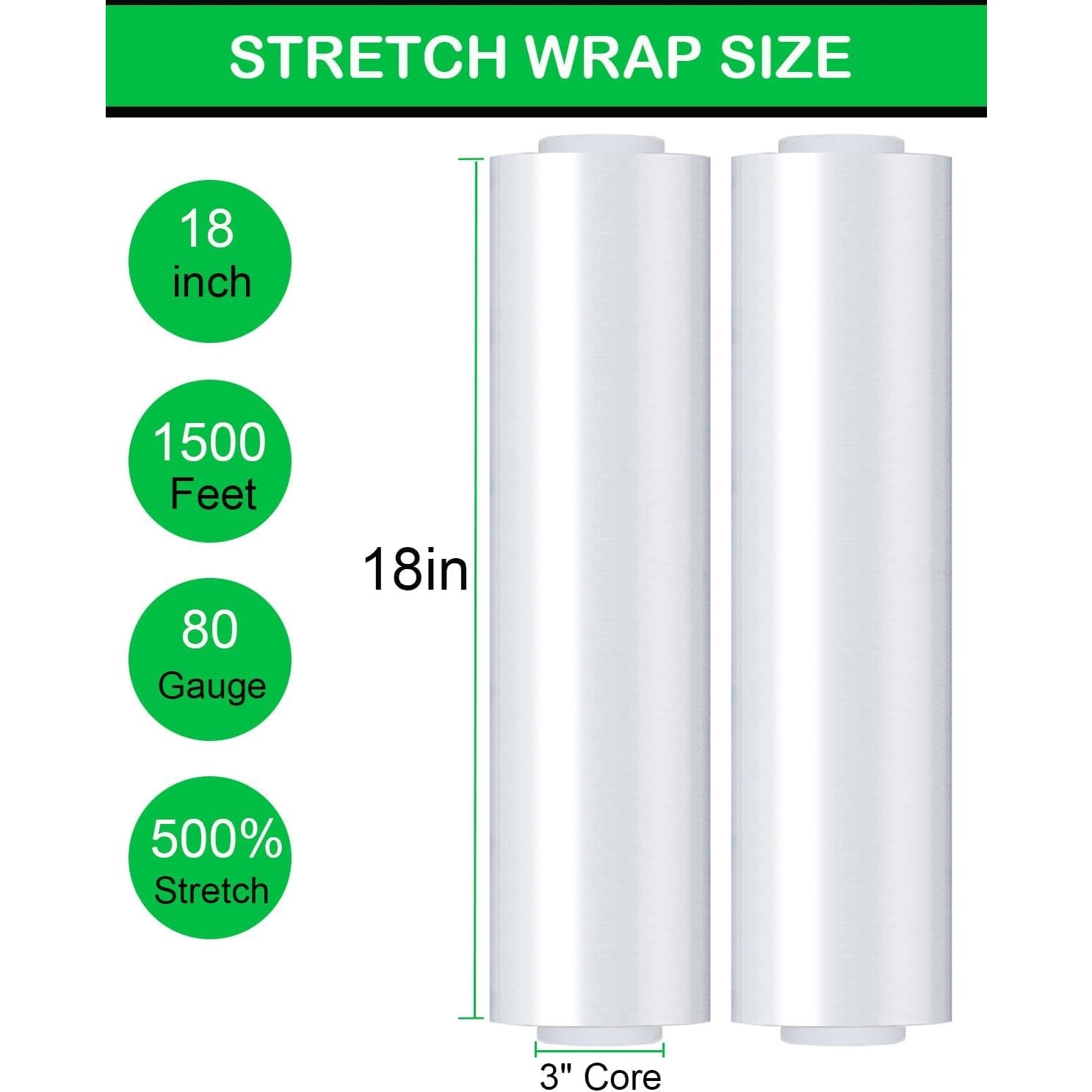 4 Rolls 18″ x 1500ft Clear Heavy Duty Pallet Shrink Stretch Wrap Film 80 Gauge