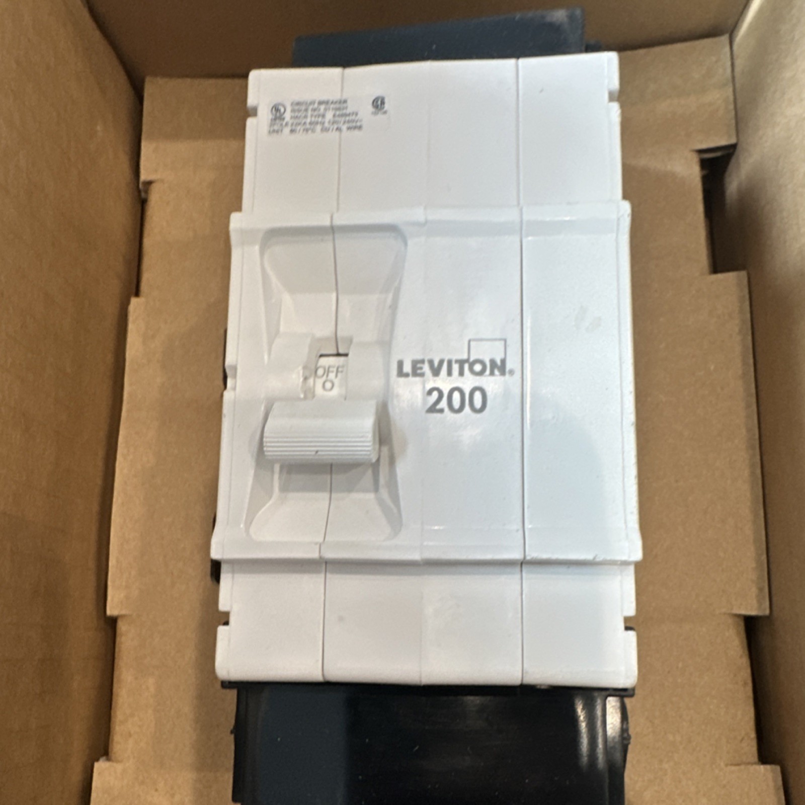 Leviton LM200 200A Main Breaker On/Off Branch Circuit AC Switch White Plastic