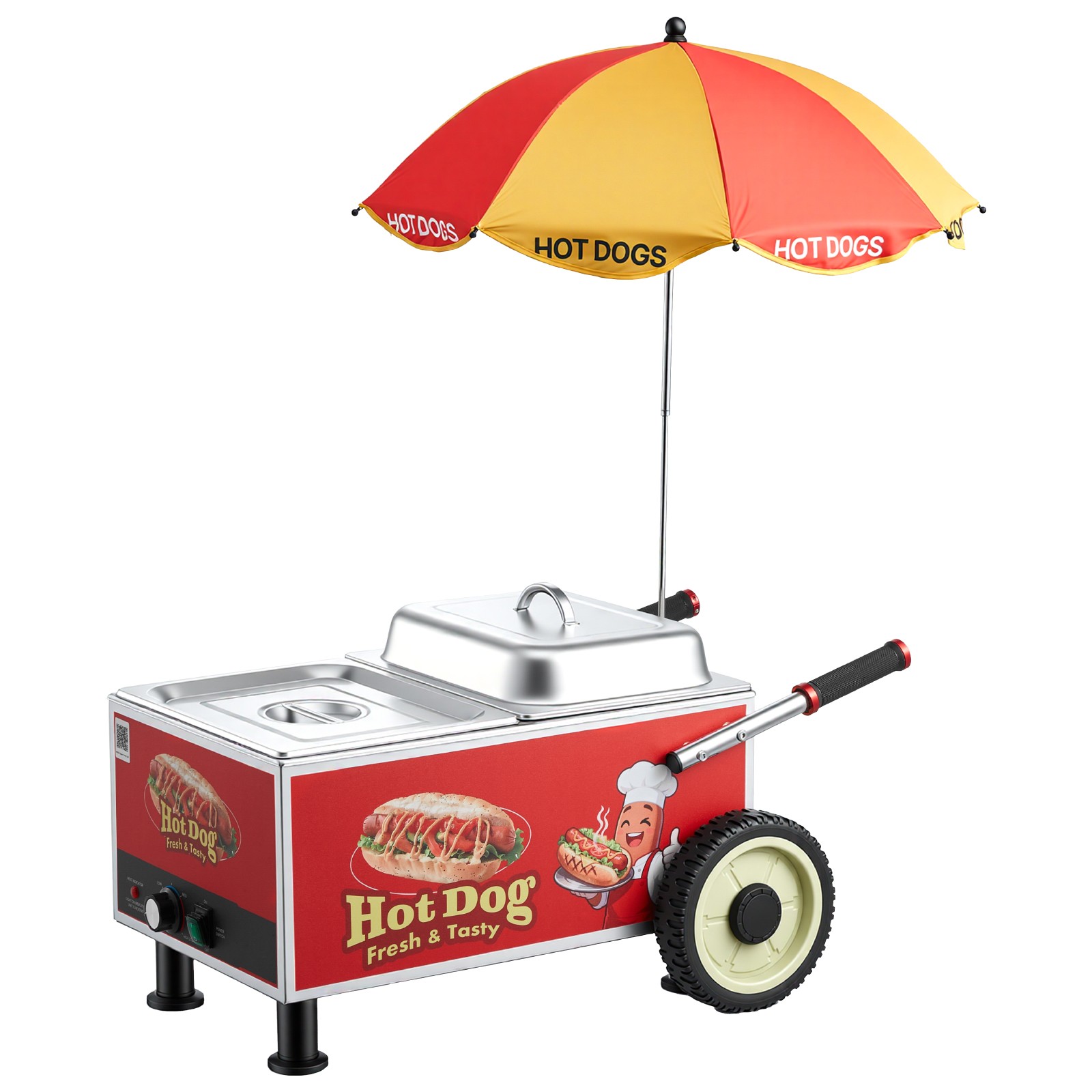 Uimoso Electric Hot Dog Steamer Cart 1200W with Adjustable Temperature 86-203°F