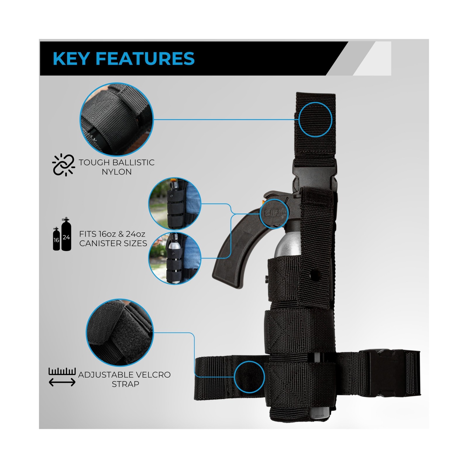 Police Magnum Heavy Duty Drop Leg Holster Pepper Spray- Left & Right Leg Univ…