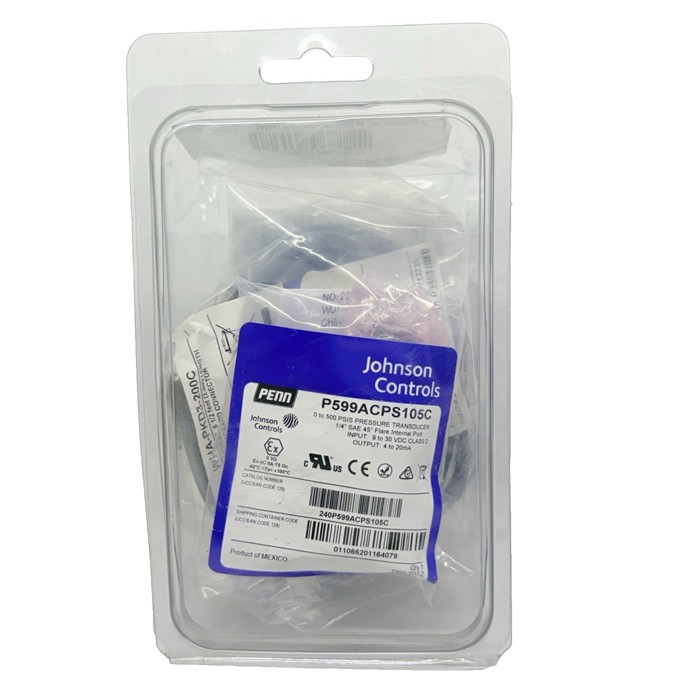 NEW Johnson Controls P599ACPS105K Pressure Transducer Kit 0-500 PSI, 0-20 mA