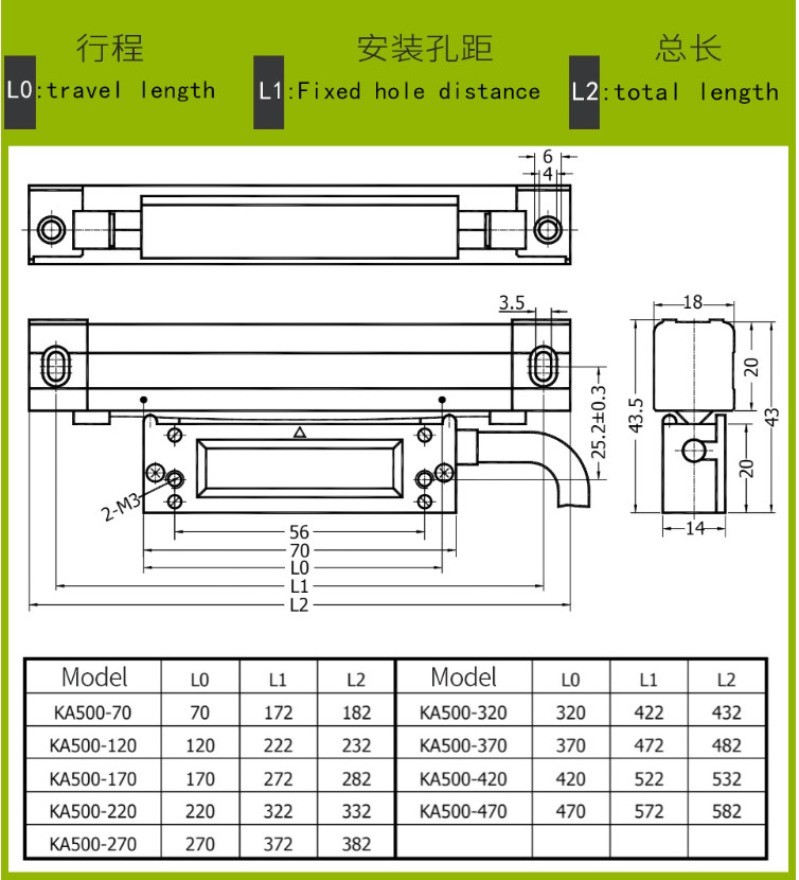 SINO KA -500 DRO Linear Scale 5um 5V Lathe Slim Grating Ruler Optical Encoder