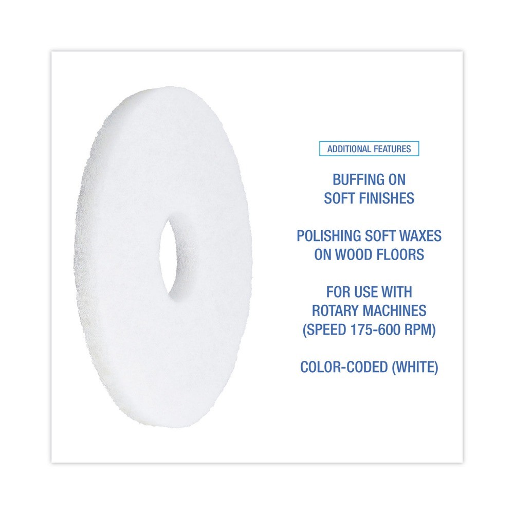 Boardwalk 4012WHI 12 in. Diameter Polishing Floor Pads – White (5/Carton) New