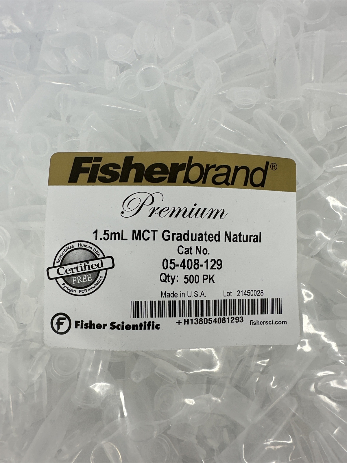 500 PACK Fisherbrand 05-408-129 1.5mL MCT Graduated Natural Microcentrifuge Tube