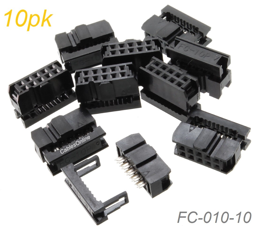 10-Pack 10-Pin Female IDC 2.54mm Pitch Connectors for Flat Ribbon Cable
