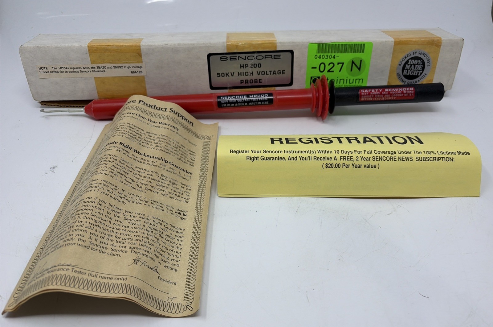 NOS NEW SENCORE HP200 50K V HIGH VOLTAGE PROBE In Box New Old Stock