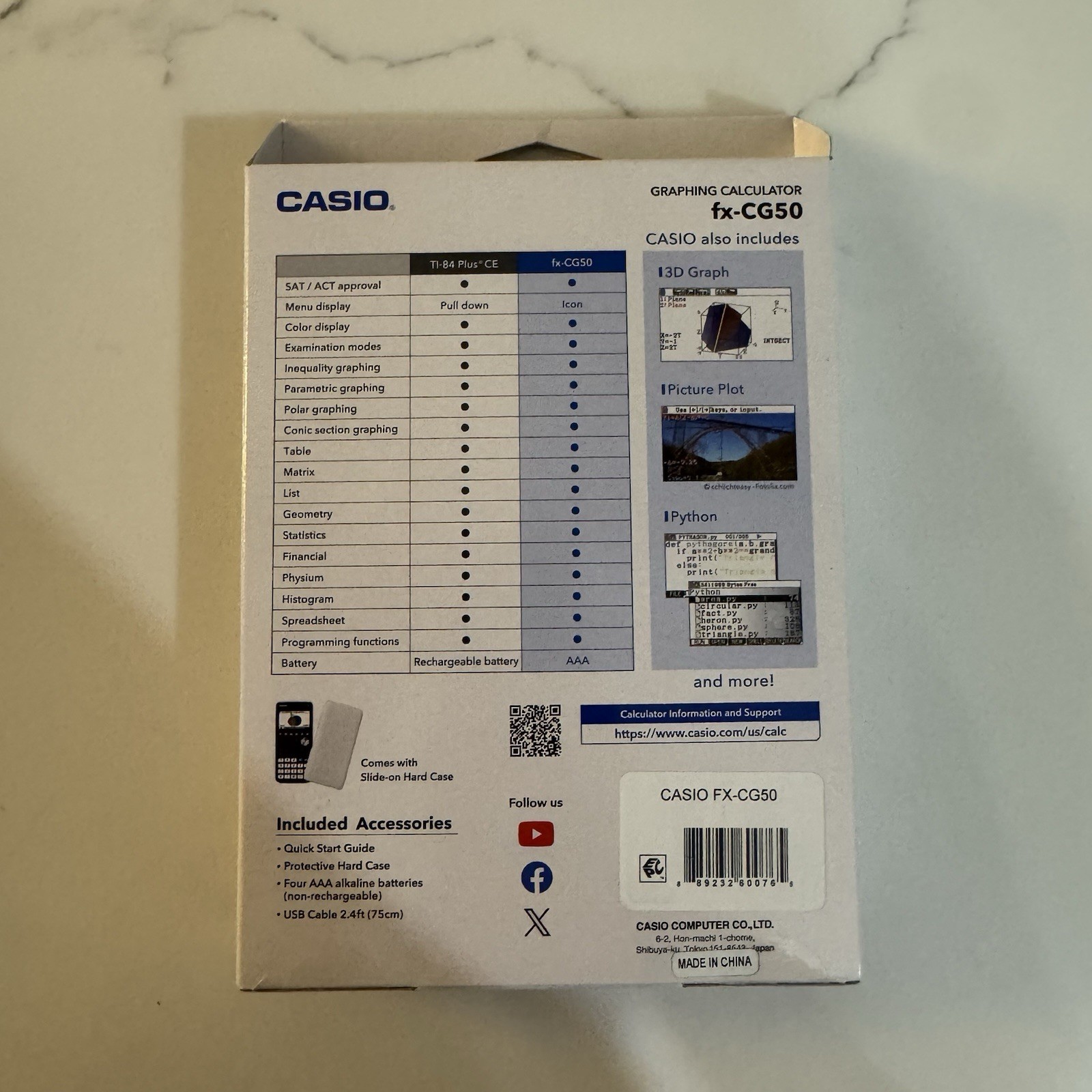Casio FX-CG50 High-Resolution Python 3D Color Graphing Calculator – Black New
