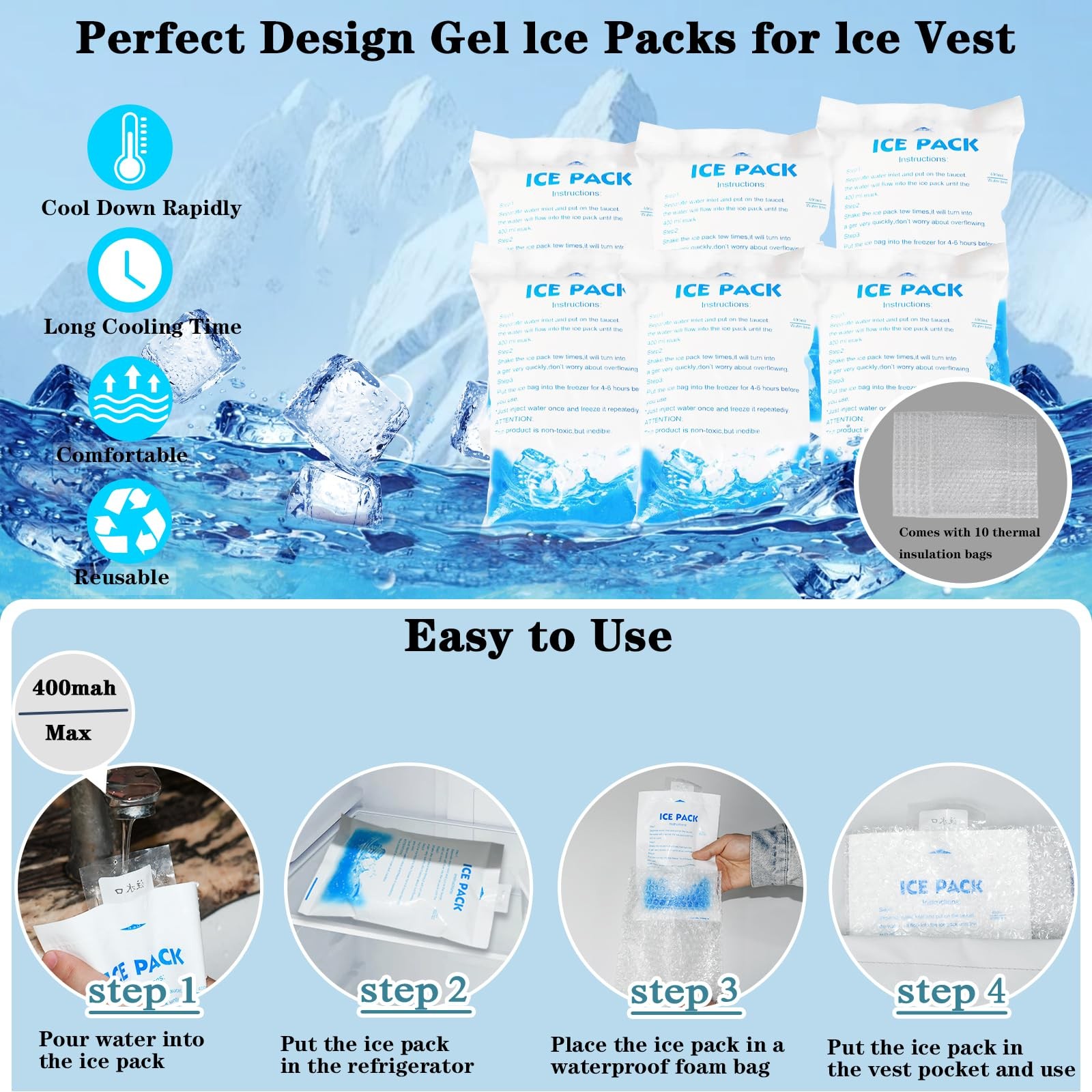 Cooling Vest for Men & Women Adjustable Ice Vest with 20 PCS Gel Ice Packs