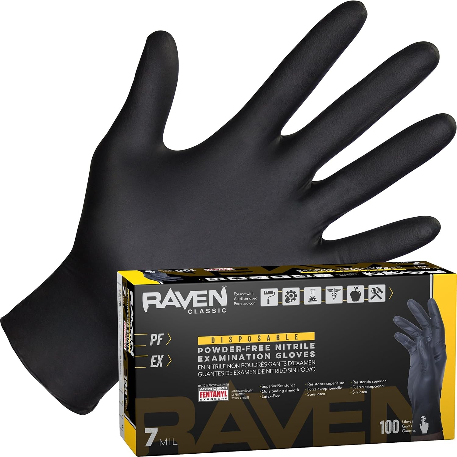 Raven Powder Free Nitrile Disposable Gloves – 10 Boxes / Large (Pack of 100)
