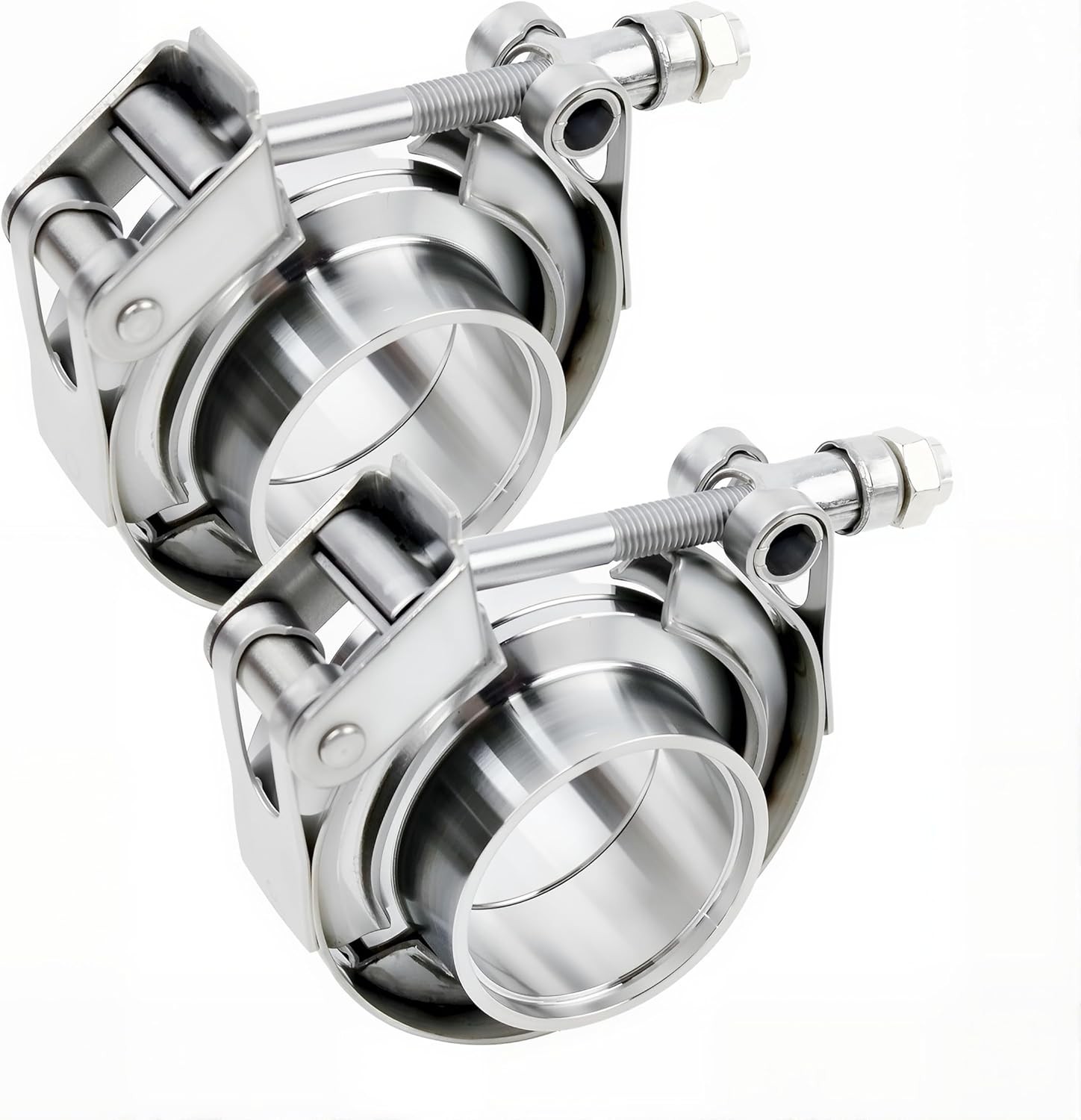2.25 Inch V Band Clamp Kit with Male Female Flanges, 2 Pack Quick Release Stainl