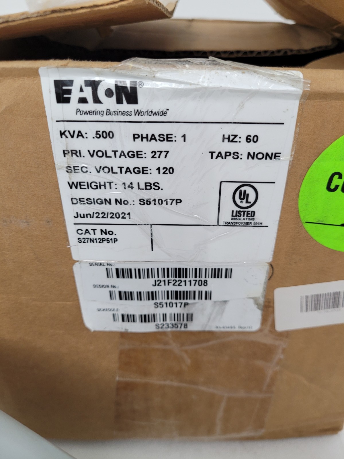 S27N12P51P Eaton EP Transformer Single Phase 277V – Next Day Option