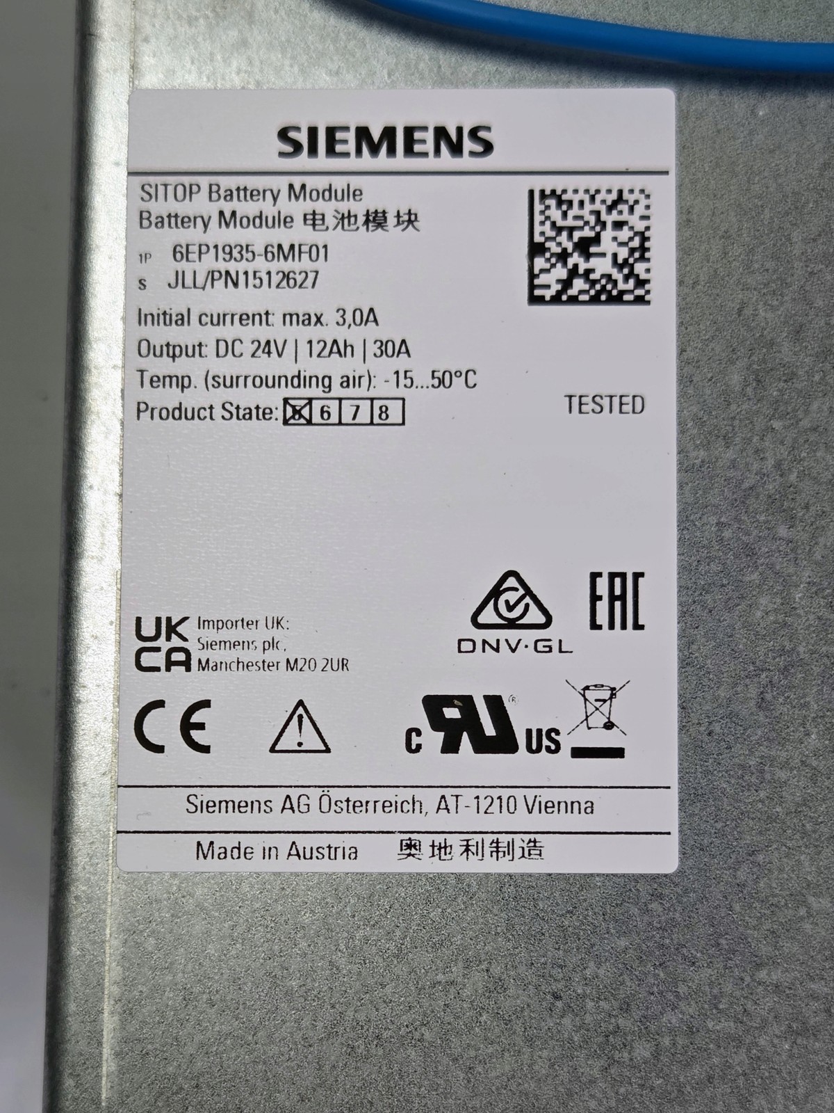 Siemens SITOP 6EP1935-6MF01 Battery Module 24V 12Ah DC UPS