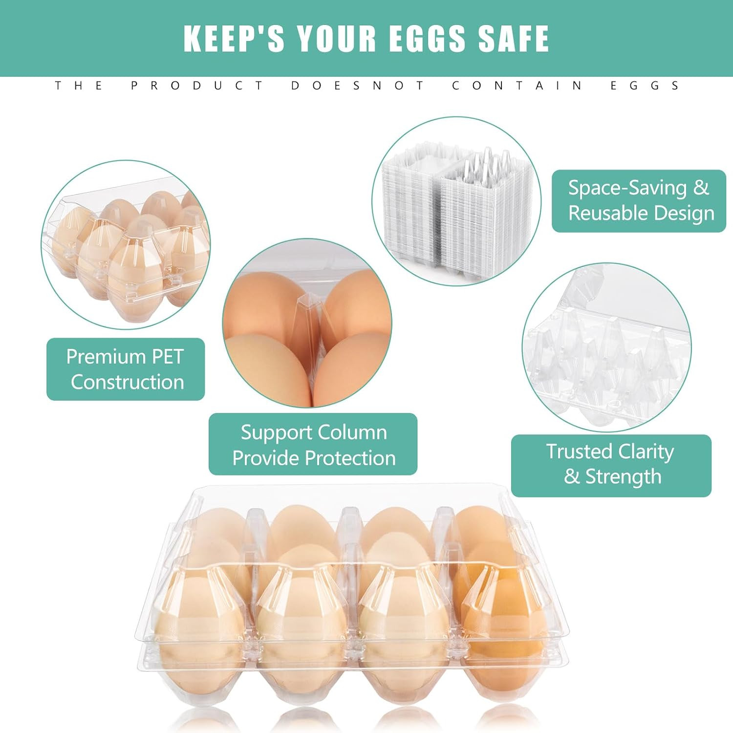 100 Packs Egg Cartons Cheap Bulk, Plastic for 12 Eggs, Clear Egg Cartons 3 X 4 G