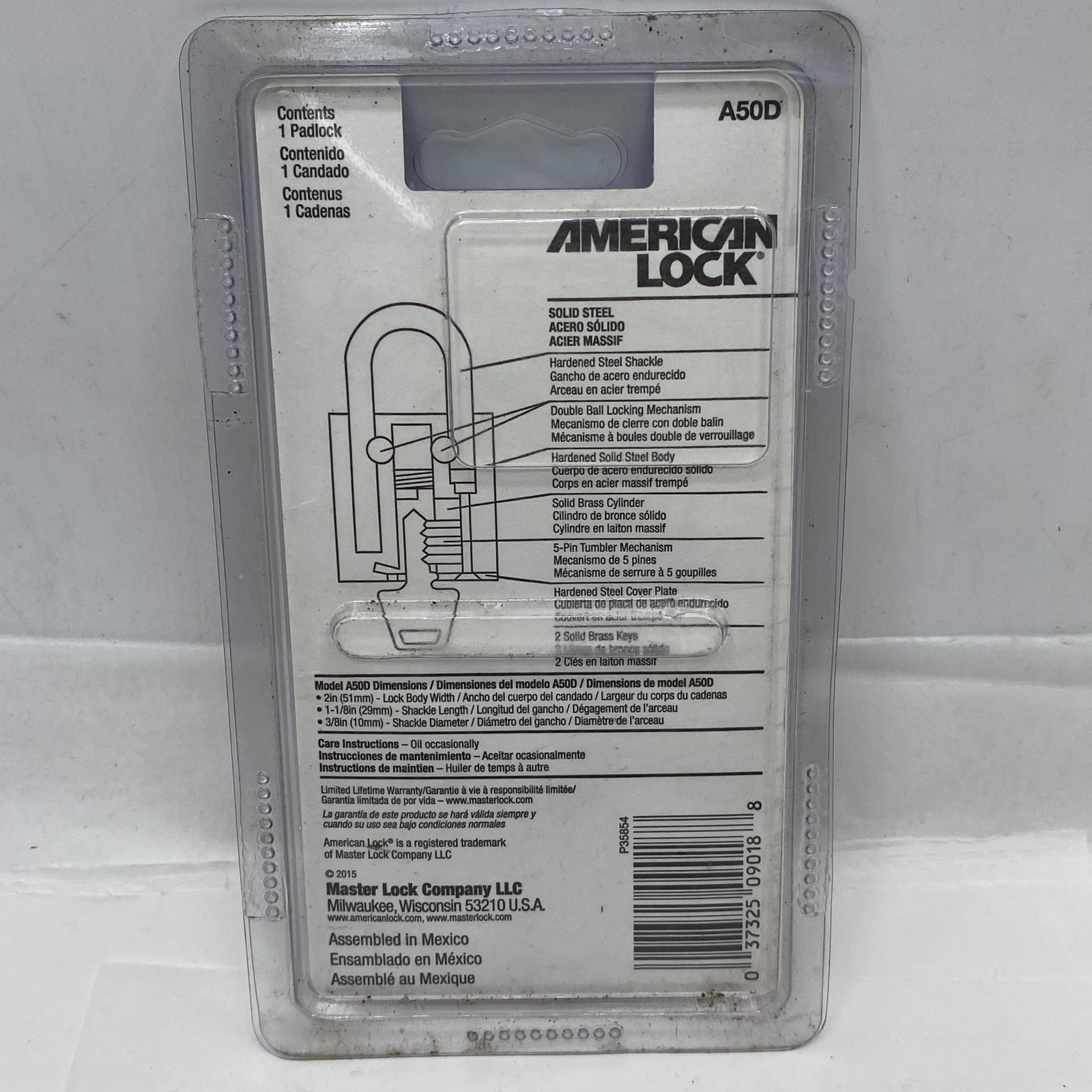 American Lock A50D Padlock Keyed Different Standard Shackle Rectangular Steel